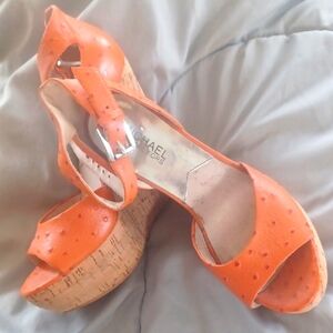Michael Kors Orange Ostrich Wedge Shoes 7.5